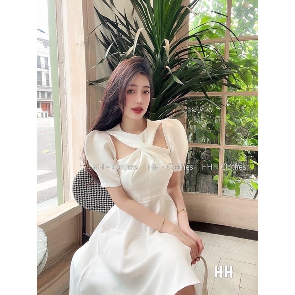 Váy Xoắn Ngực 3 Màu Tay Cộc Sang Chảnh Siêu Xinh