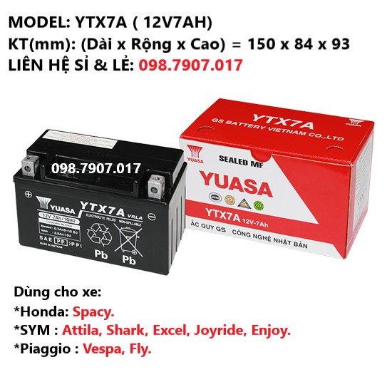 ẮC QUY GS cho xe VISION, WAVE, DREAM, SIRUS, AIR BLABE, WINER, EXITER, SH, ATILA, PIAGIO, CLICK, NOZZA, JUPITER, FUTURE