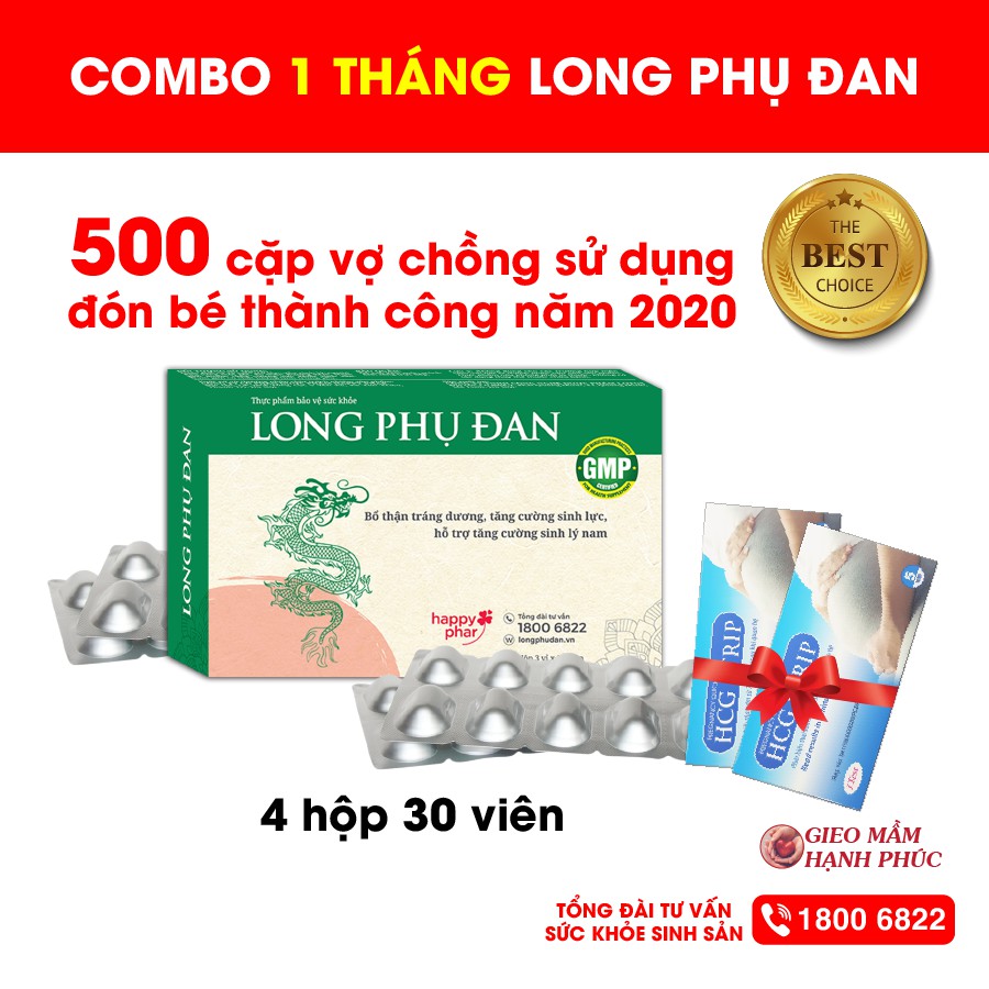 COMBO 1 tháng Long Phụ Đan (4 hộp 30 viên) - Bổ dương, cải thiện sinh lý, tăng chất lượng tinh tr