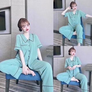 [ Có 2 size ] Bộ pijama nữ lụa Mango cổ nhọn đơn giản mềm mịn