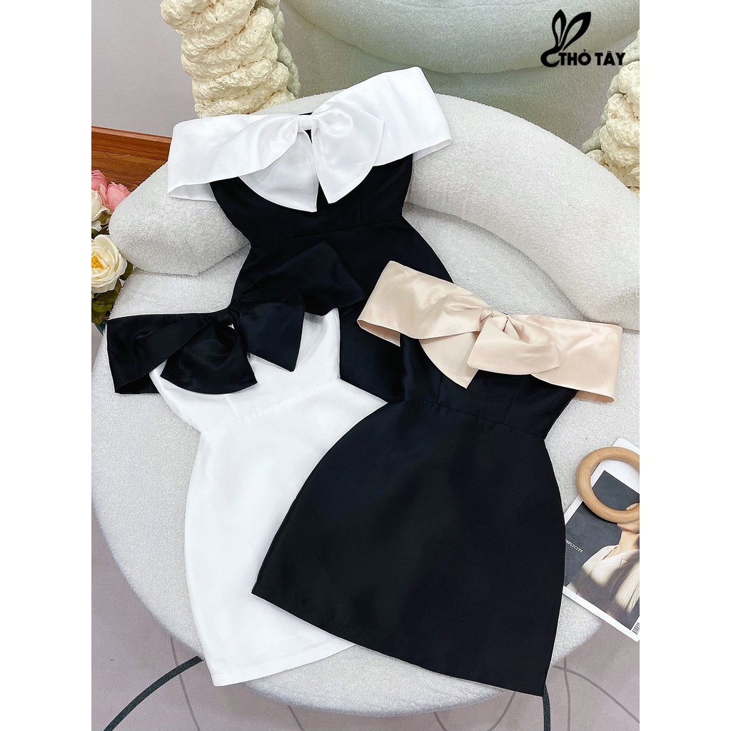 Đầm bẹt vai nơ ngực THỎ TÂY D499X351