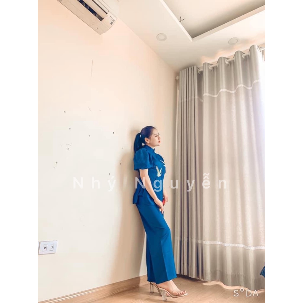 ( HCM ) Mẫu Phật Tử Thêu Hạc Chất Vải Cát Nhung MÀU XANH