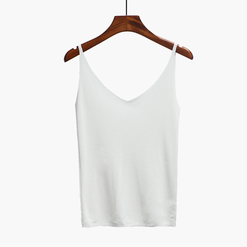 Áo Tank Top Dệt Kim Sát Nách Thiết Kế Cổ Chữ V Khoét Sâu Quyến Rũ