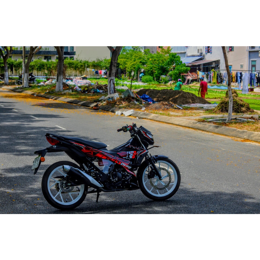 Tem Rời Dán Xe Raider FI Mẫu King Drag Đỏ Đen Cực Hot, Hàng 3 Lớp Chất Lượng Cao