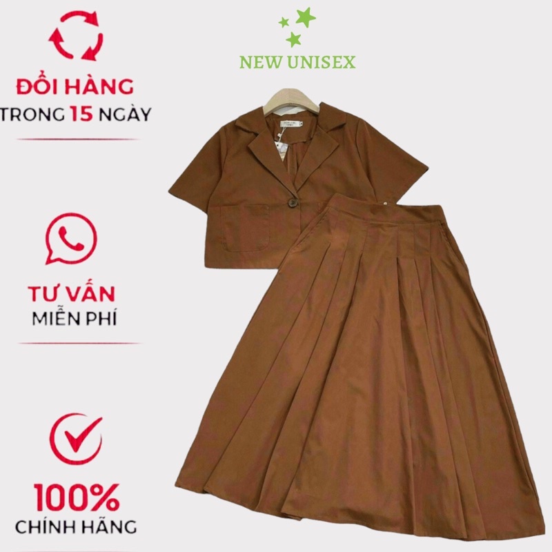 Sét 2 Món Chân Váy Xếp Ly Kết Hợp Áo Cổ Vest 1 Cúc Form Chuẩn Mặc Đẹp Đi Chơi, Du Lịch, Đi Làm Thoải Mái Diện [NEW UNISE