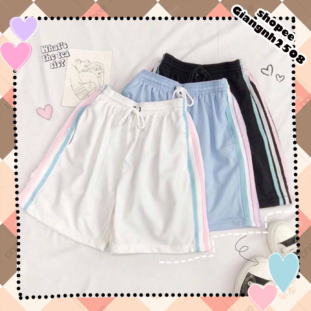 Q003 Quần đùi ba sọc màu dây rút short ngắn ống rộng Ulzzang, quần sooc nữ thể thao trẻ trung Hàn Quốc cute dễ thương