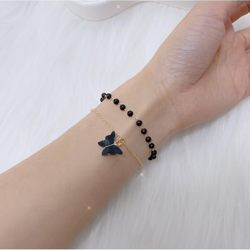 iF YOU Vòng Cổ Choker Màu Đen Mặt Hình Bướm Đính Ngọc Trai Phong Cách Cổ Điển Thời Trang Cho Nữ