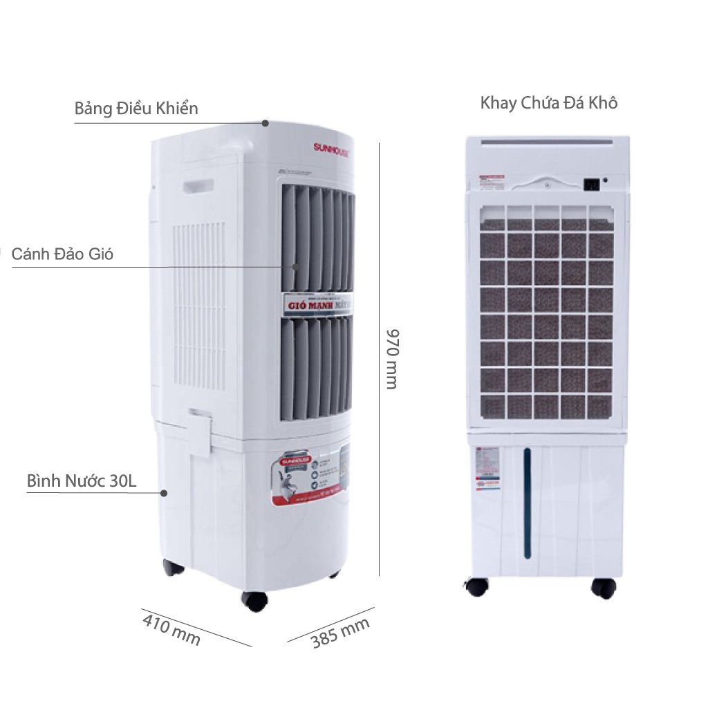 Quạt hơi nước Sunhouse SHD7723 100W 30L , quạt điều hoà hơi nước làm mát phòng tới 30m - Hàng trưng bày