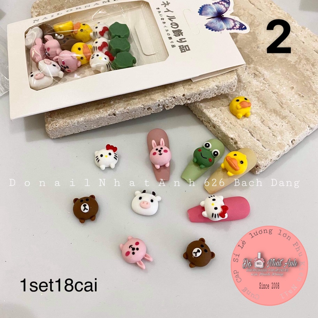 Set charm thú, hoa các loại đính móng cute