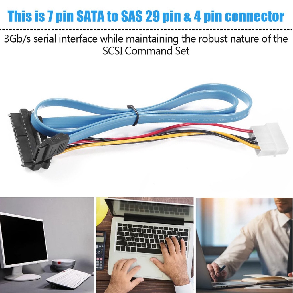 E 7 Pin SATA Serial ATA to SAS 29 Pin & 4 Pin Cable Male Connector Adapter