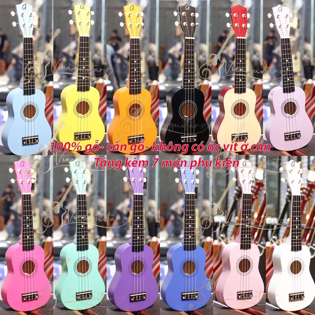 Đàn Ukulele Soprano Concert Full Gỗ Vinaguitar VUM2CT05 Cần Gỗ Tặng full 7 phụ kiện