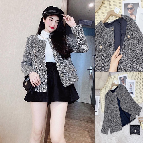 Áo Dạ Nhũ TWEED Màu Xám Ghi Cho Nữ 2021