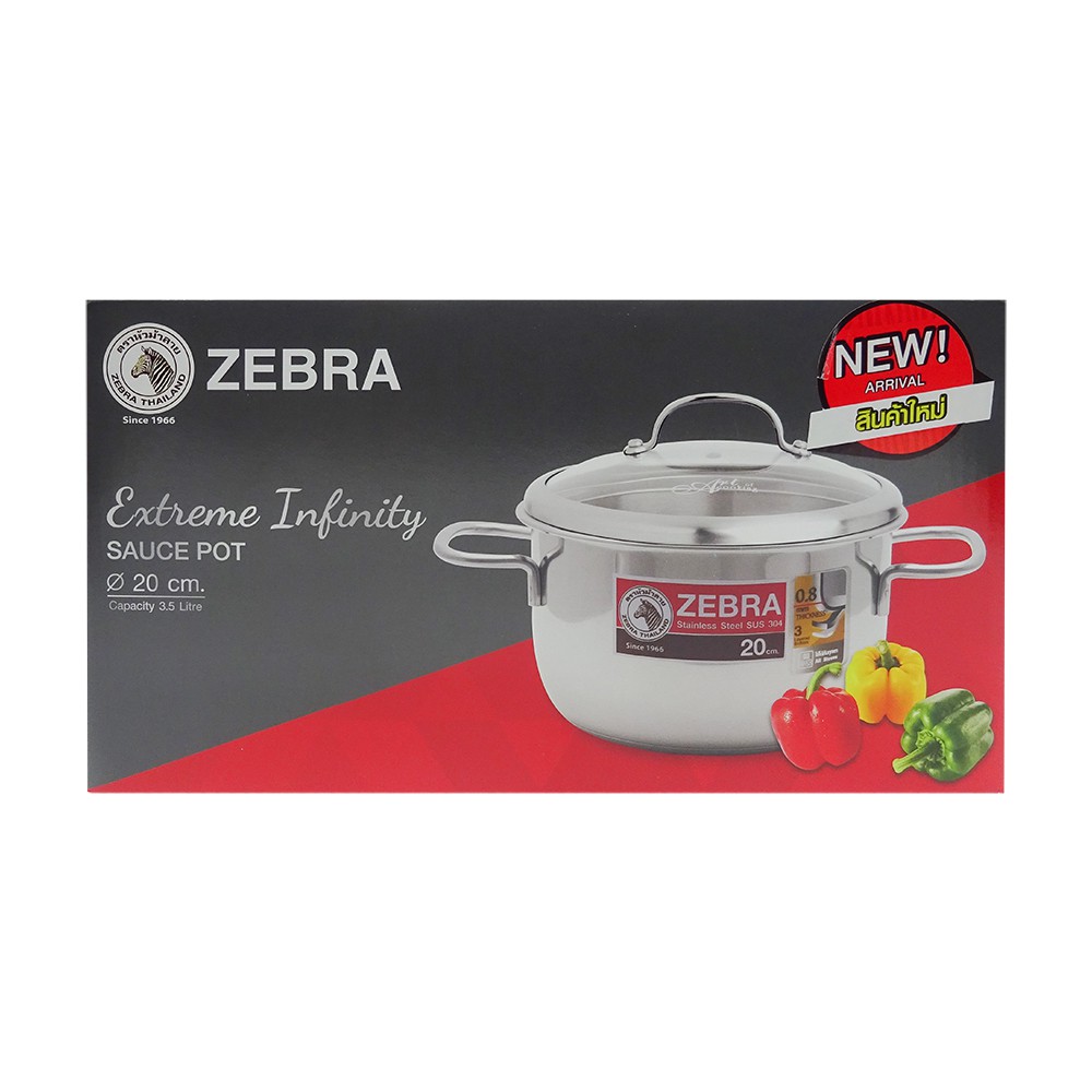 Nồi ZEBRA 3 Đáy Extreme Infinity 20cm 3.5L nắp kính (Inox 304) - 162296. Nhập Khẩu Thái Lan