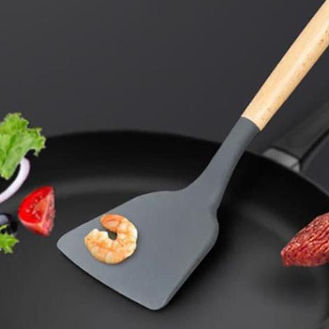 Xẻng Lật Thức Ăn Bằng Silicone Cán Gỗ Tiện Dụng | BigBuy360 - bigbuy360.vn