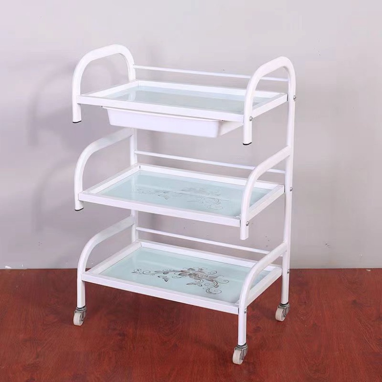 Xe đẩy kính | xe đẩy kính 3 tầng mặt kính hoa văn có khay