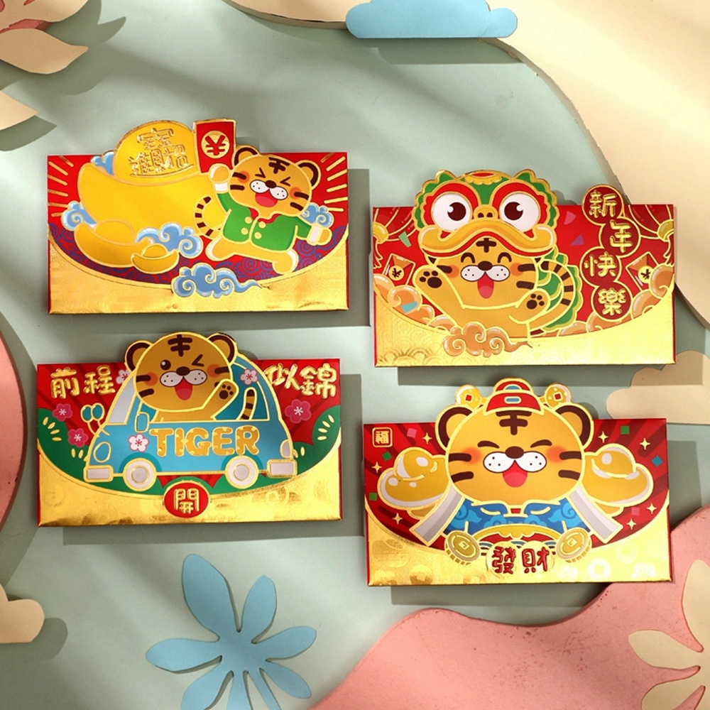 Set 4 bao lì xì hình hổ dễ thương