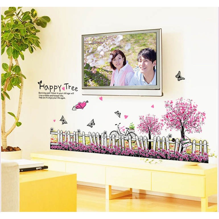 Decal dán chân tường Hồng Happy Tree - DCT005