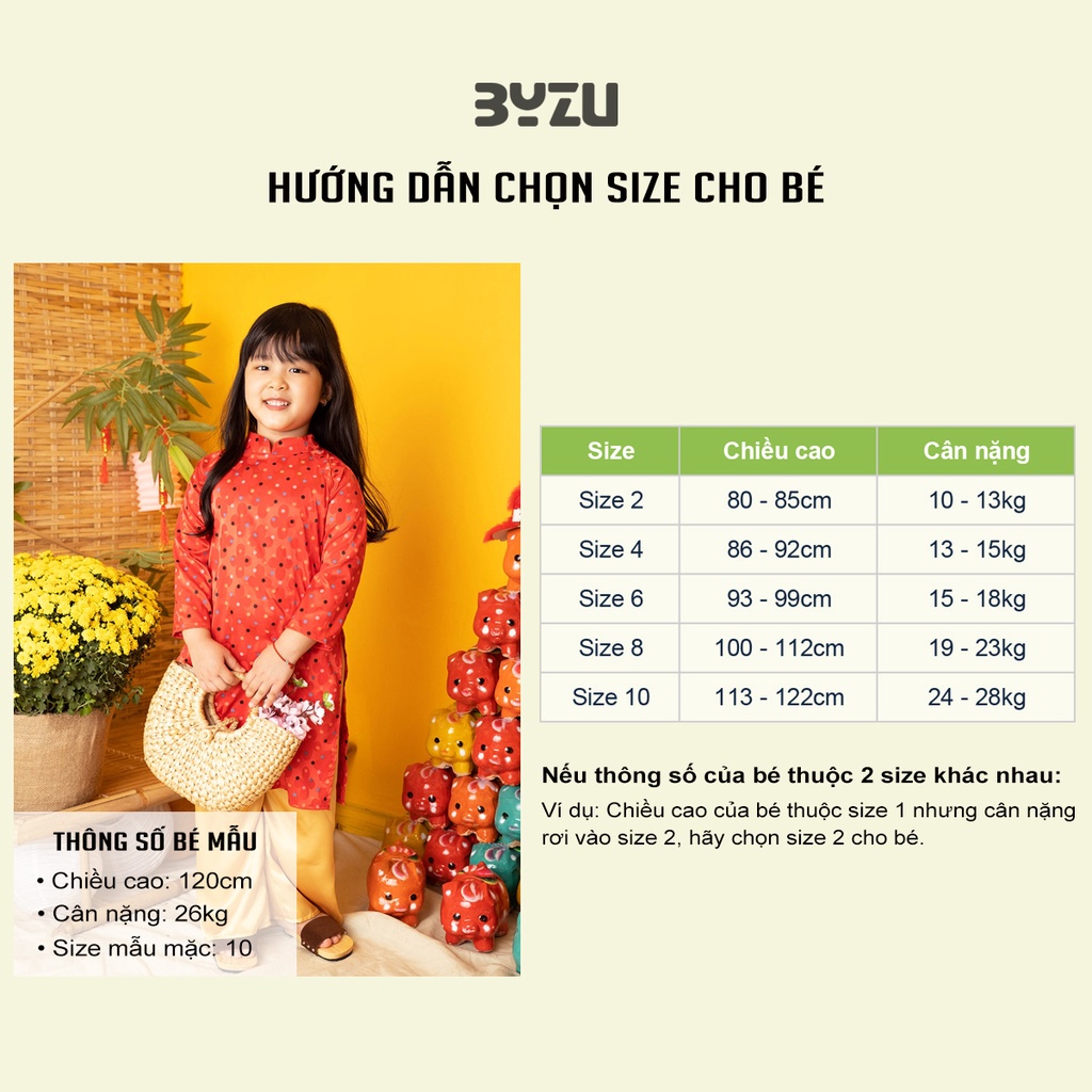 Set Áo Dài Cho Bé BYZU Vải Gấm Cao Cấp Mẫu Cô Ba Sài Gòn