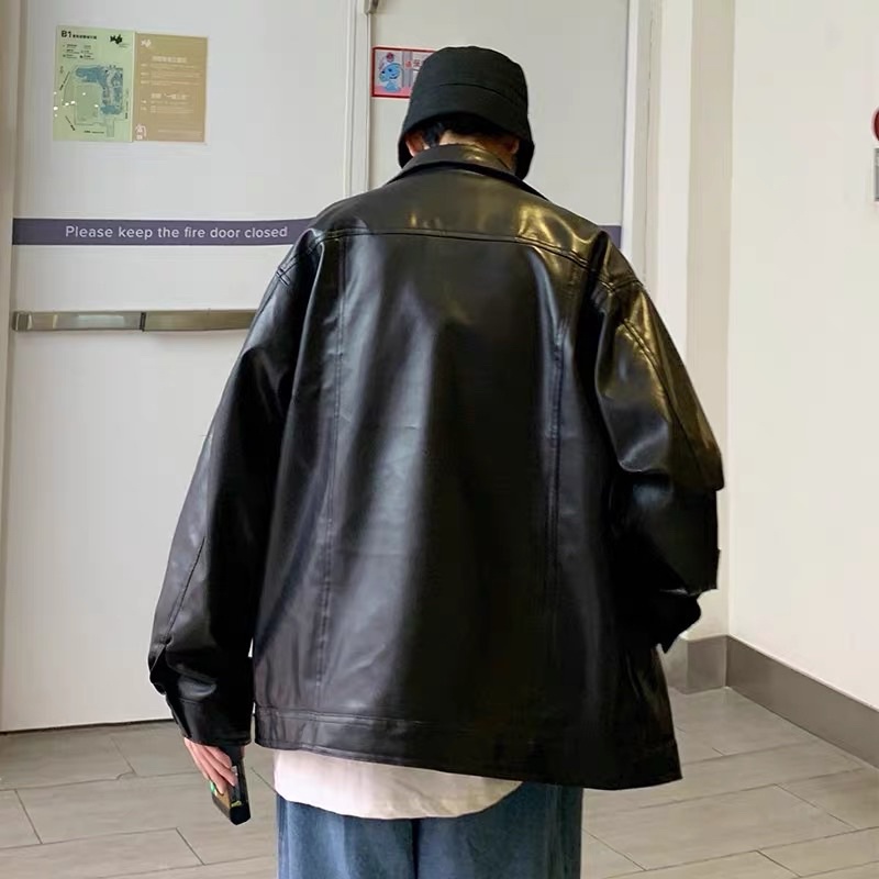 Áo Khoác Leather Jacket Da PU Form Rộng Oversize Màu Đen Nâu Tay Dài Nam Nữ