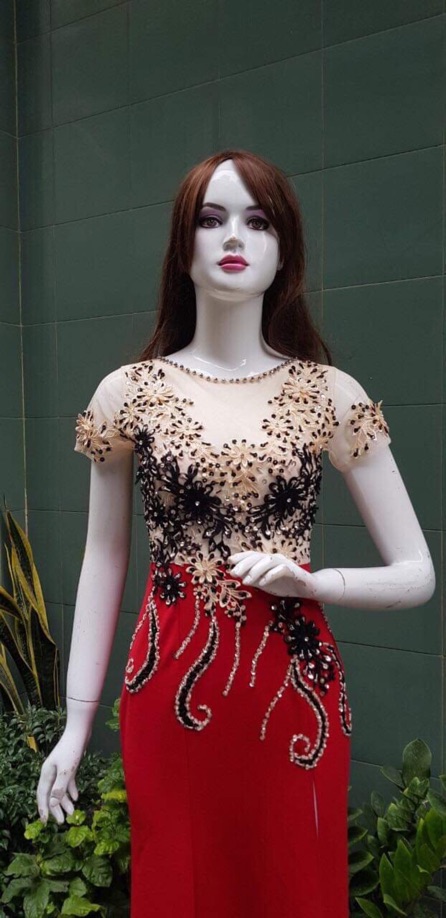Đầm maxi body dạ hội kết hoa nổi và kim sa TRIPBLE T DRESS- size M/L/XL (kèm ảnh thật) MS28Y