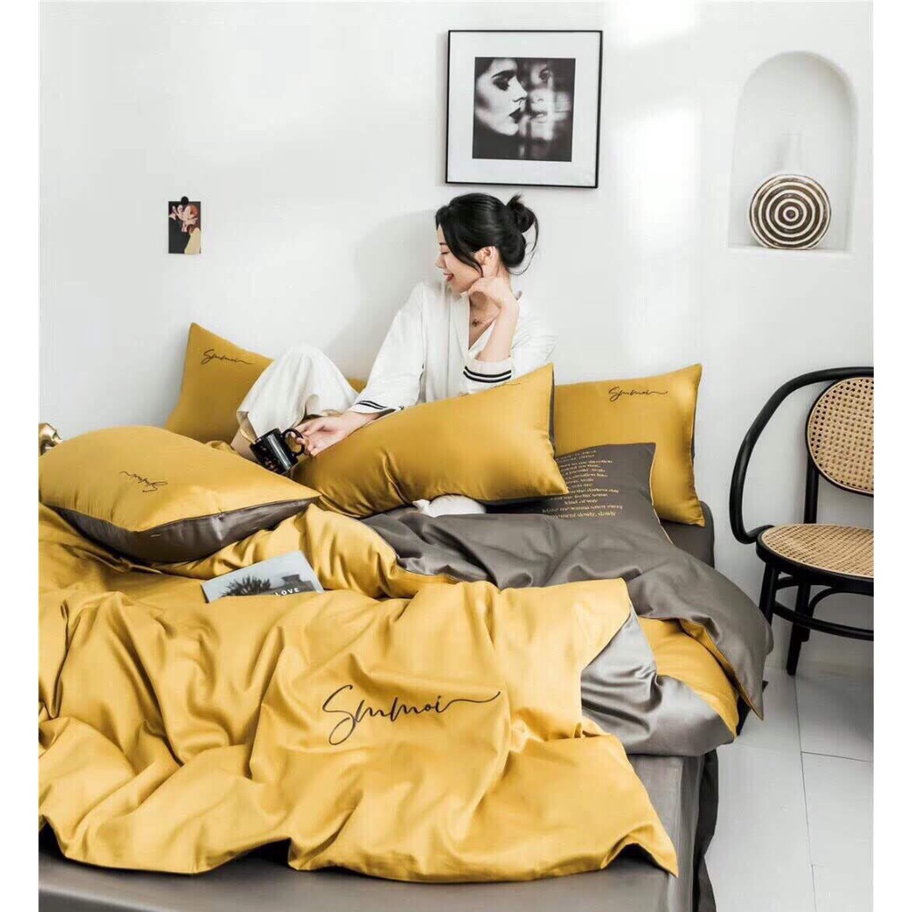 Bộ chăn ga gối Lụa Tencel 40S cao cấp, set 4 món vỏ chăn ga gối nhiều màu trơn may theo yêu cầu M4,M6,M8