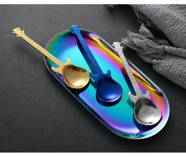 Muỗng Khuấy Cà Phê Thép Không Gỉ 304 Hình Cây Đàn Guitar Kích Thước Nhỏ Dùng Trong Quán Bar Âm Nhạc