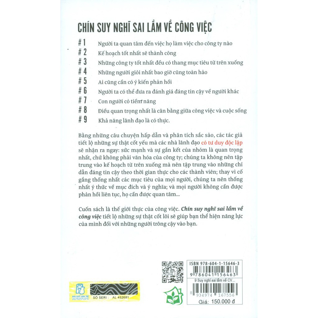Sách - Chín suy nghĩ sai lầm về công việc - NXB Trẻ