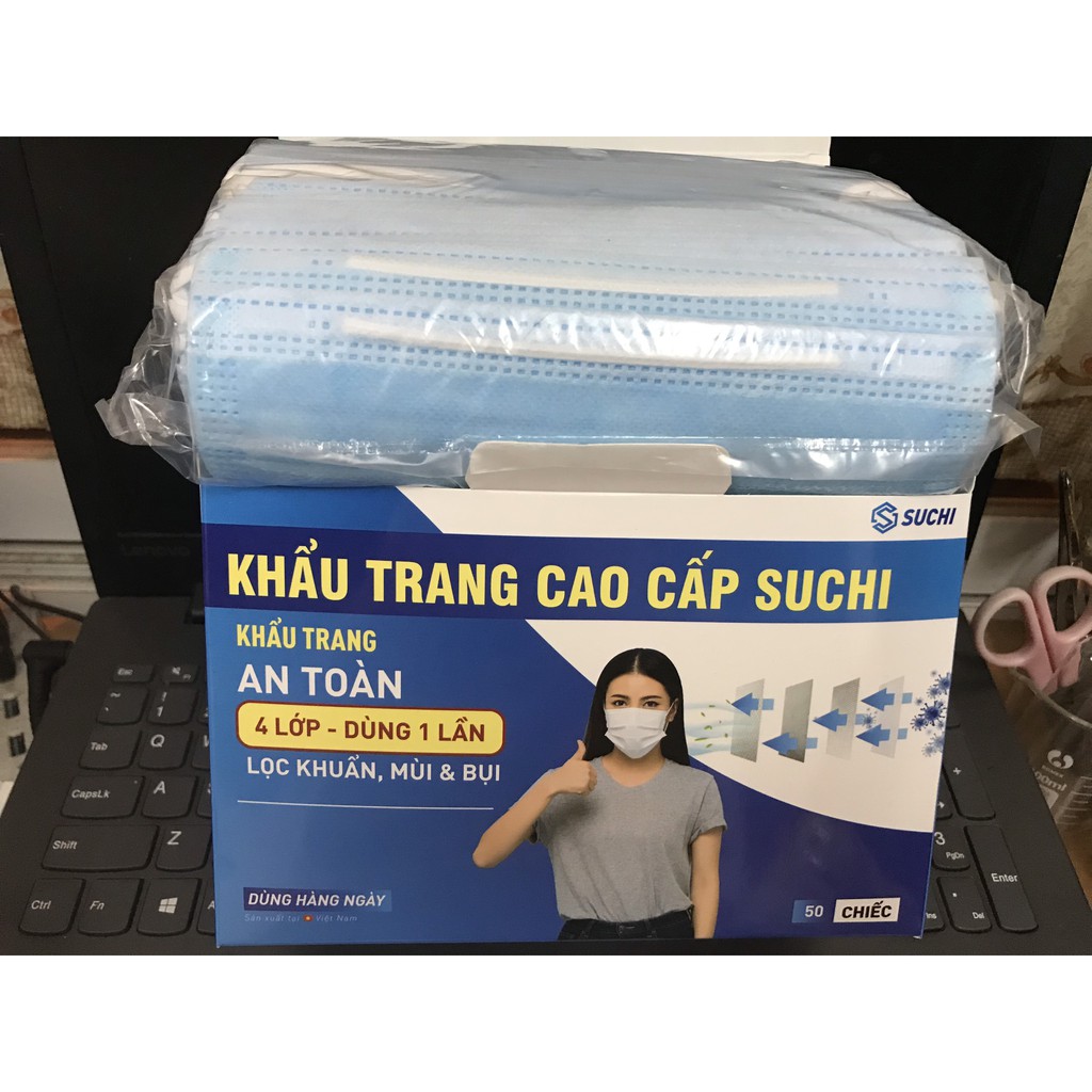 Khẩu trang y tế kháng khuẩn 4 lớp SUCHI - X2 - ANTI FROG đạt chuẩn hộp 50 chiếc