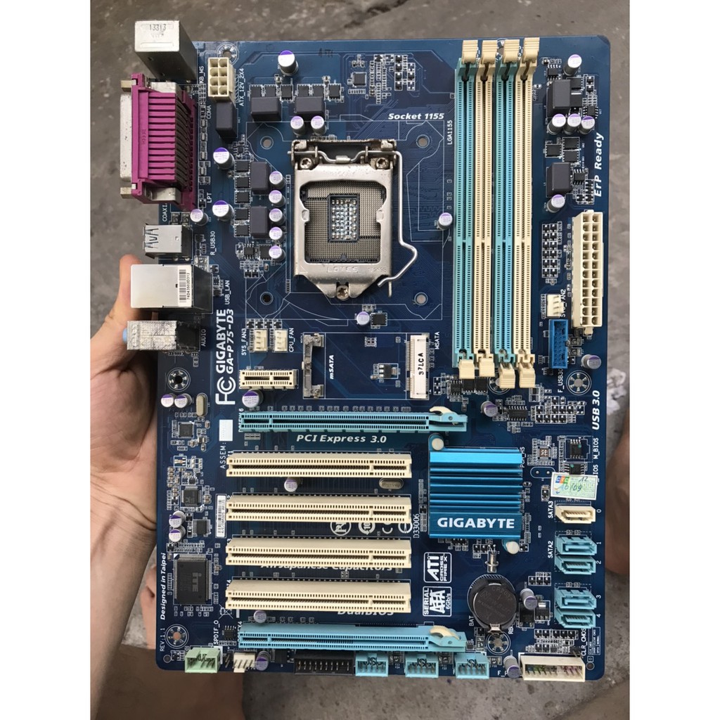 bo mạch chủ máy tính Giga P75 D3 rev 1.1 4 khe ram ddr3 socket 1155 mainboard Main gigabyte PC