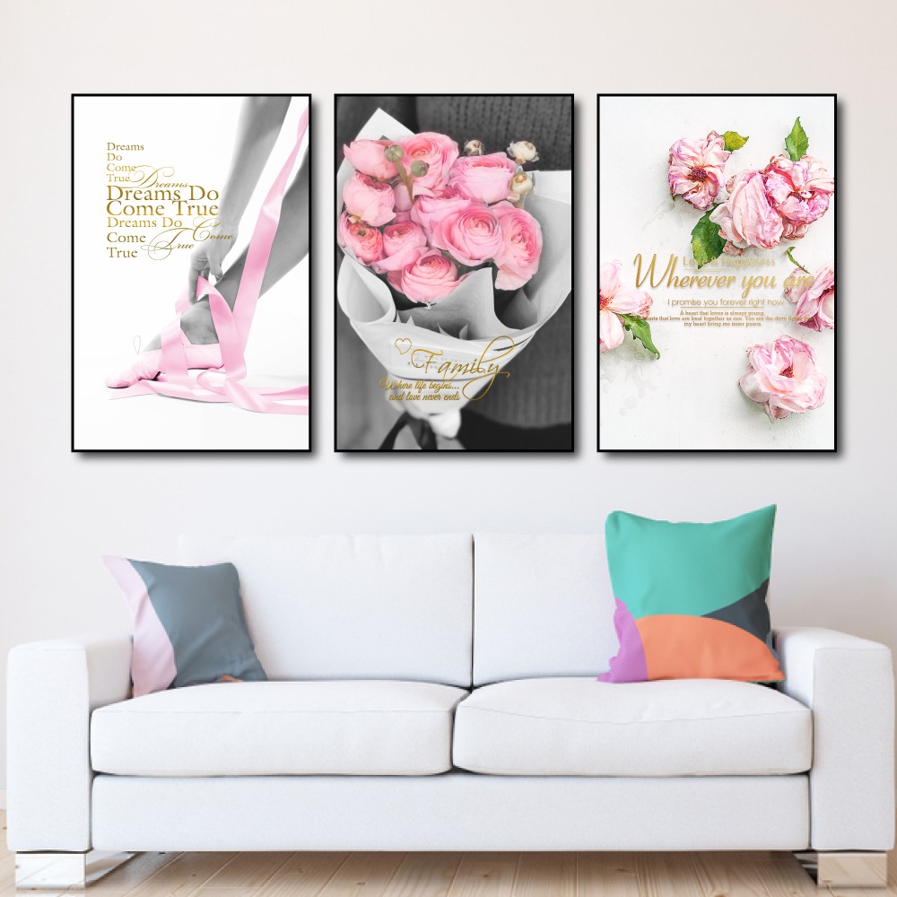 Tranh treo tường canvas hoa hồng khoe sắc 2 decor trang trí phòng khách &amp; phòng ngủ có khung cao cấp tặng đinh 3 chân