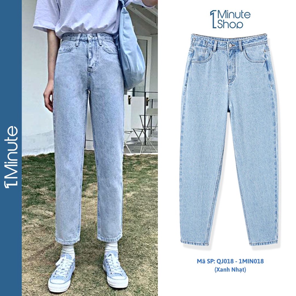 Quần baggy jean nữ lưng cao 1Minute  - Quần bò baggy cạp cao QJ018 Xanh Đậm