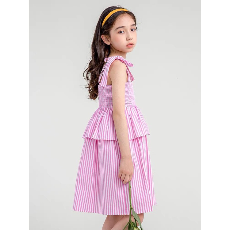 V149 - Váy 2 dây smock kẻ hồng melisa bé gái
