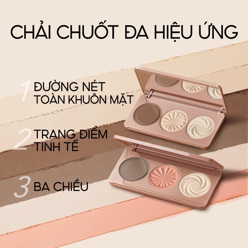 Phấn che khuyết điểm/Bắt sáng Tạo Khối Carslan 3 màu Trang Điểm Tự Nhiên Lâu Trôi 7g