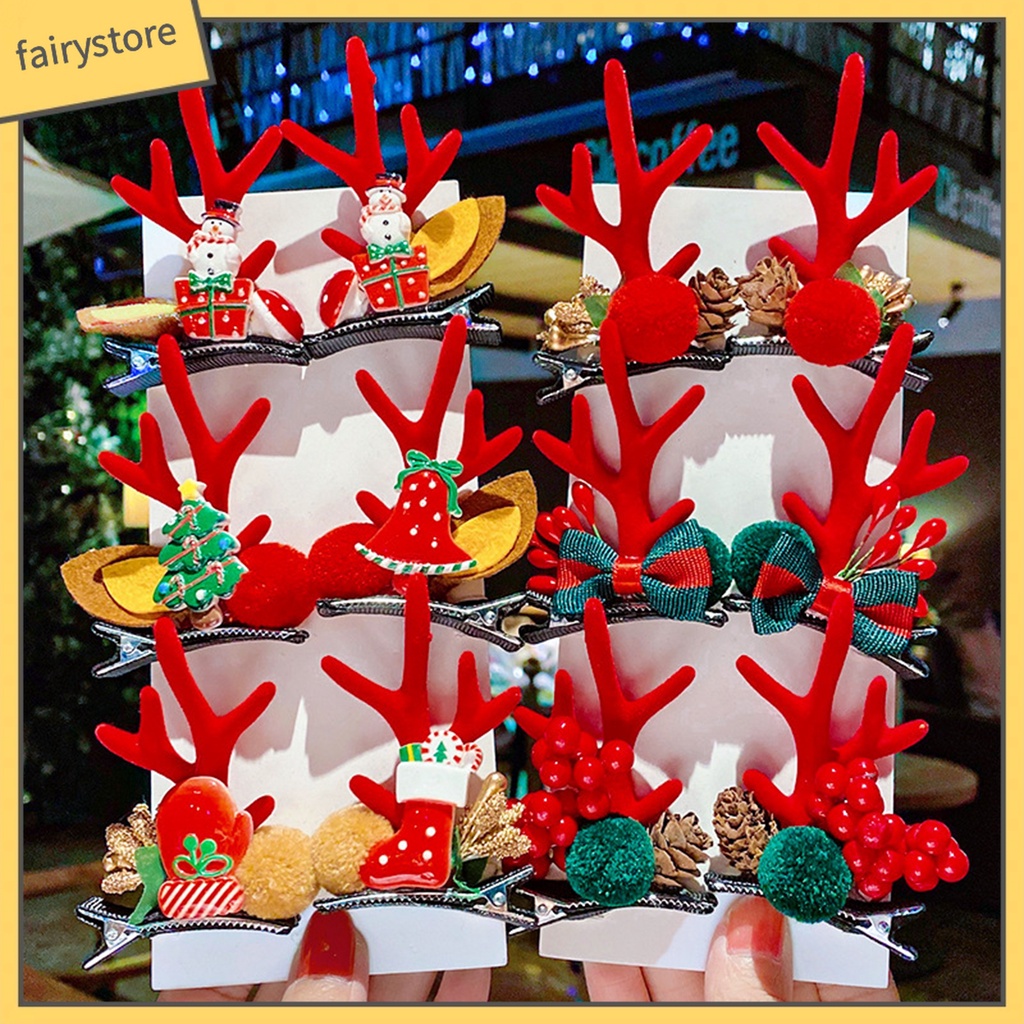 1 Cặp Kẹp Tóc Vải Hình Tuần Lộc Giáng Sinh Tinh Tế