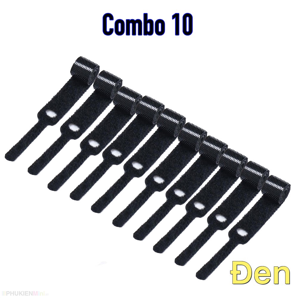 Combo 10 dây cột băng gai dính lưng có lỗ xỏ giữ chống mất, quấn gọn gàng cáp tái sử dụng nhiều lần giá rẻ