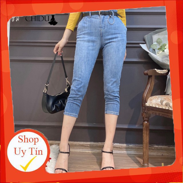 CHIDU quần bò nữ ống bó cá tính, quần bò nữ cạp chun - SP337