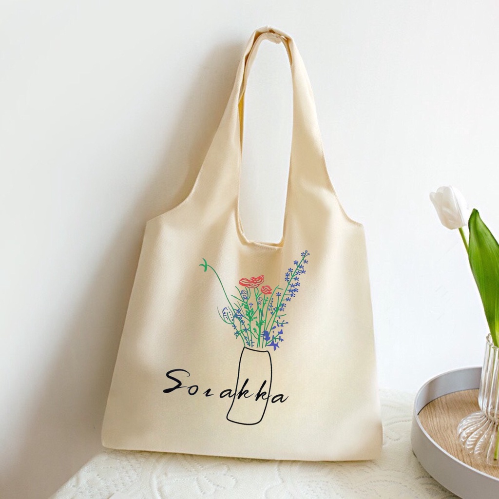 Túi tote Hazin vải canvas nữ đựng vừa laptop cỡ lớn đeo vai đi học đi làm phong cách ulzzang