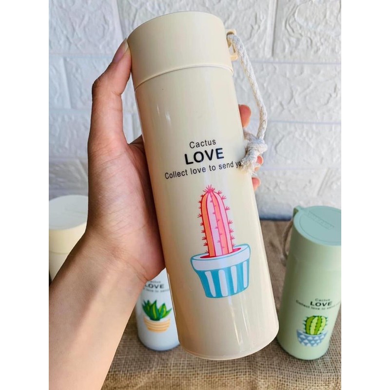 [FREESHIP CÓ CHỌN MÀU] ⭐️ BÌNH NƯỚC XƯƠNG RỒNG LÕI THUỶ TINH 400 ML  CHAI NƯỚC VỎ NHỰA LÚA MẠCH LÕI THUỶ TINH CUTE