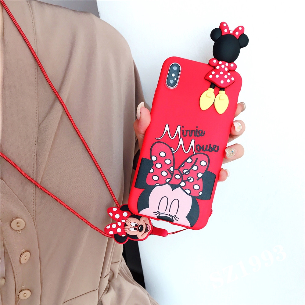 Ốp điện thoại TPU màu đỏ có hình chuột Mickey/ Minnie đáng yêu cho OPPO F9 F7 F5 F3 F1s A57 A39 A37 A83 R17 R17Pro R15