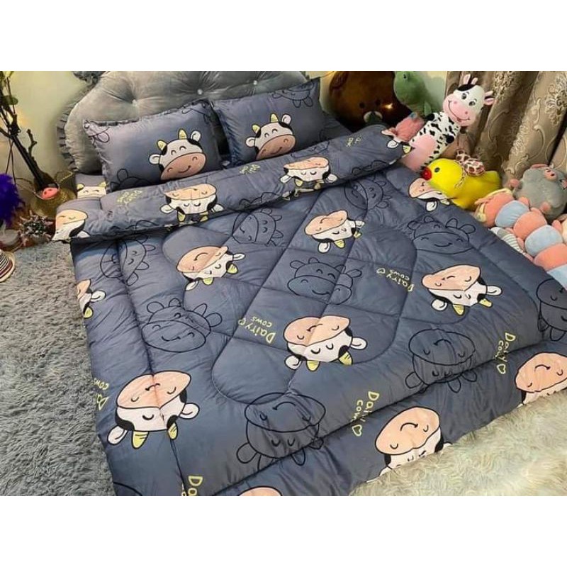 Bộ 5 món ga gối chăn phao cotton boly cao cấp