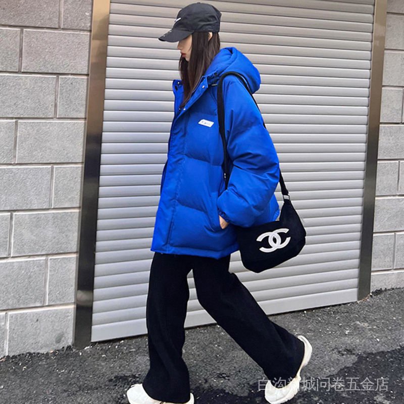 Áo Khoác Đệm Cotton Dày Dáng Rộng Màu Xanh Dương Phong Cách Hàn Quốc Năm Mới Cho Nữ Sinh