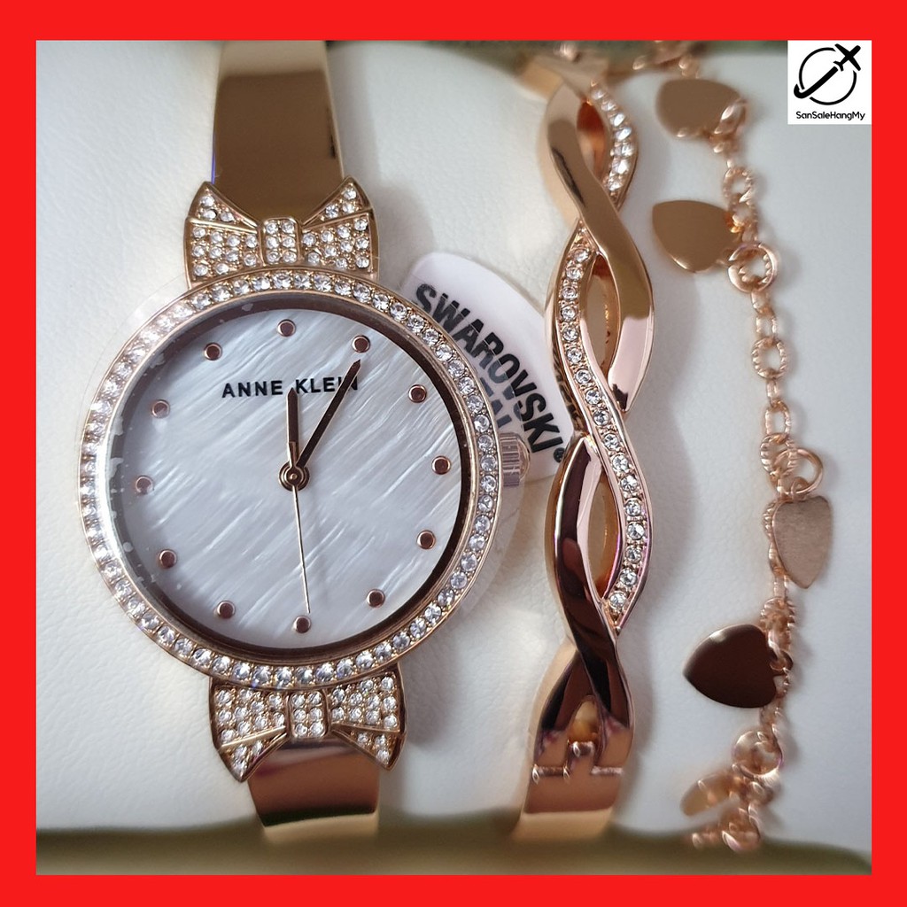 [SĂN SALE] Đồng Hồ Nữ ANNE KLEIN Mother of Pearl Quartz Ladies Rose Gold tone Watch Set