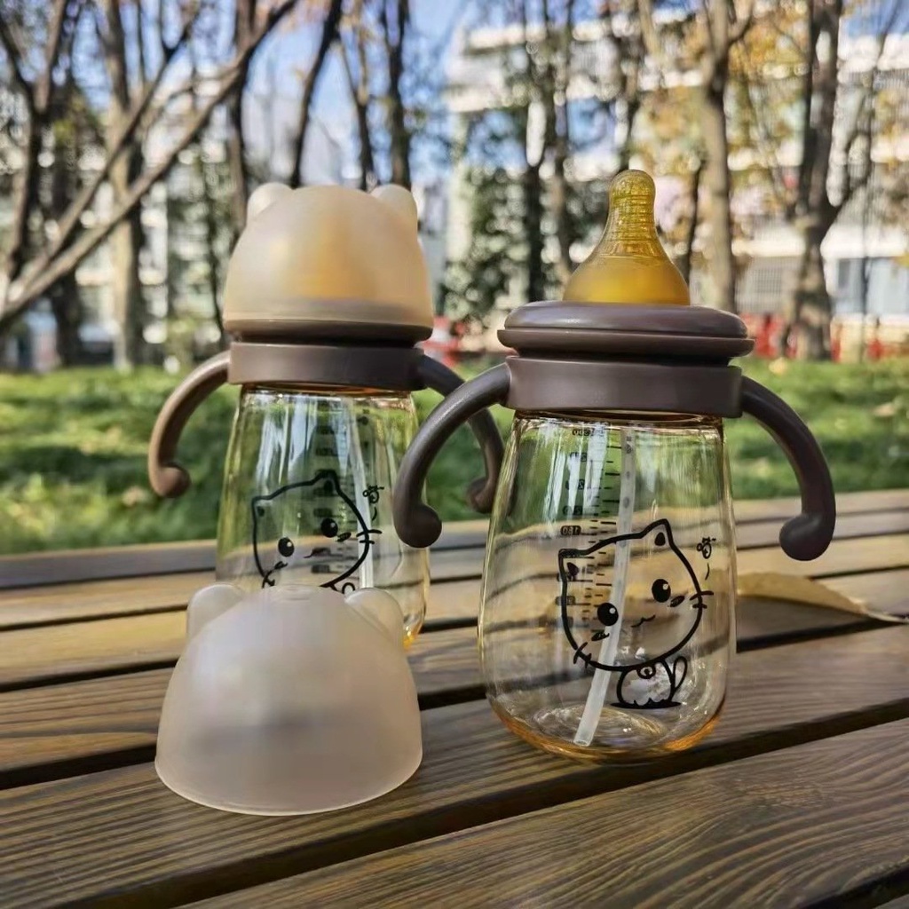 Tăng Thêm 01 Núm Ti Bình Sữa Hoạ Tiết Mèo PPSU Cổ Rộng An Toàn Tuyệt Đối Cho Bé Hình Mèo 240ml và 300ml