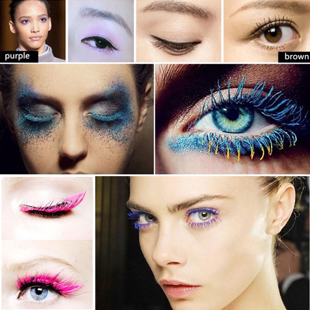 Mascara 6 Màu Sắc Tùy Chọn Chống Thấm Nước Nhanh Khô Trang Điểm Dài Cong Lông Mi Màu Xanh Dương Hồng Tím Trắng Cà Phê