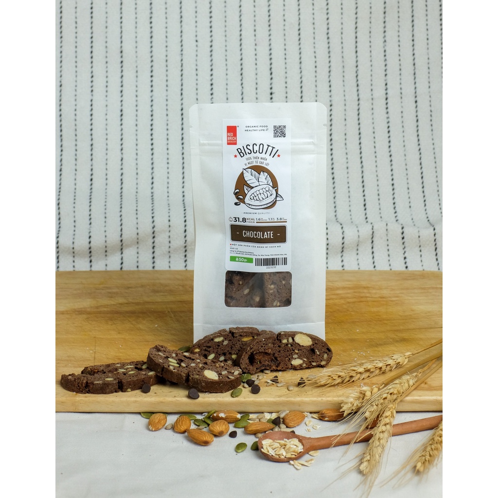 Bánh Biscotti Quốc Dân 50G Thương Hiệu Gạch Đỏ - Thơm Giòn Ăn Kiêng