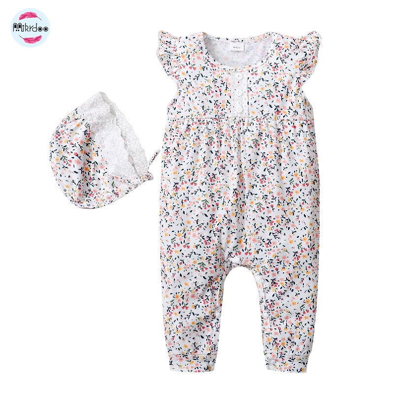Áo liền quần MIKRDOO hoạ tiết bông hoa dễ thương thời trang cho bé sơ sinh 0-18 tháng tuổi