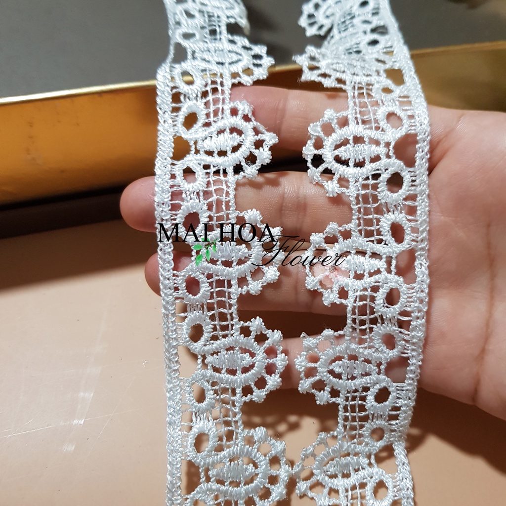 RC37 Cuộn 13 mét ren viền váy áo màu trắng bản 3cm ren chỉ thêu hoa Maihoaflower