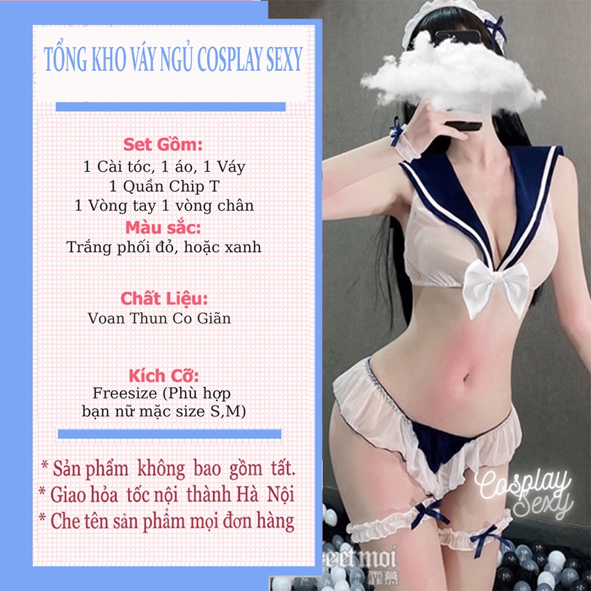 Bộ Đồ Ngủ Cosplay Sexy Nữ Sinh Xuyên Thấu, Váy Ngủ Thủy Thủ Voan Thun Lưới 3 Điểm - Hàng Cao Cấp - mã TTV006 TKVN | BigBuy360 - bigbuy360.vn