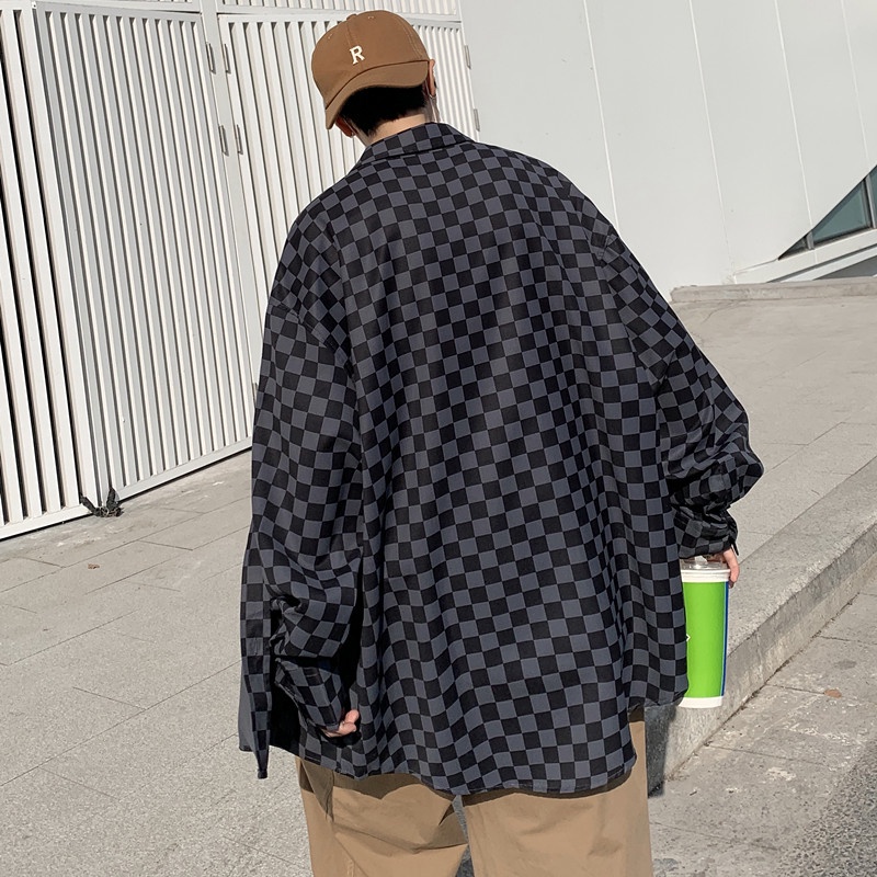 Áo Sơ Mi Tay Dài Họa Tiết Kẻ Sọc Ca Rô Đen Xám Thời Trang Dễ Phối Đồ Cho Nam Size M-3XL