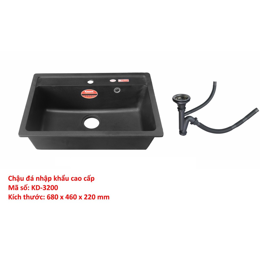 Bồn rửa chén đá nhân tạo, Chậu rửa chén 1 hộc Kassani KD-3200 đá nhân tạo màu đen mờ